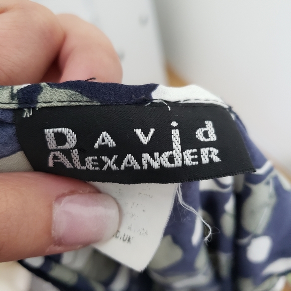 Vintage David Alexander Plant Print Mini Dress Medium Navy Green - Picture 3 of 6